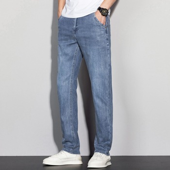 Muške traperice Lyocell, ravnog kroja, srednji pojas, zip zatvarač, tanak materijal