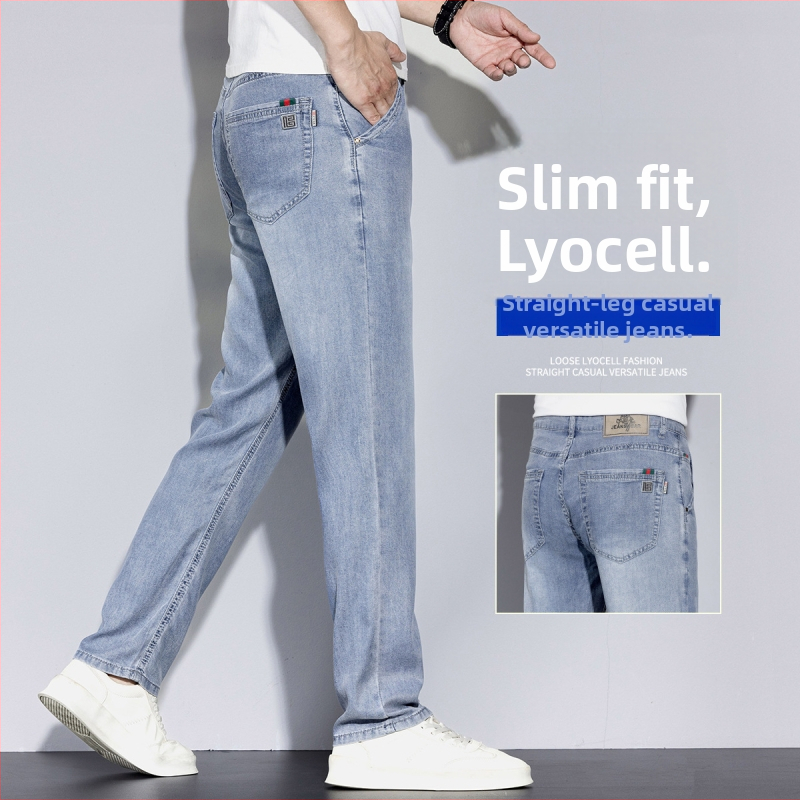 Muške traperice Lyocell, ravnog kroja, srednji pojas, zip zatvarač, tanak materijal