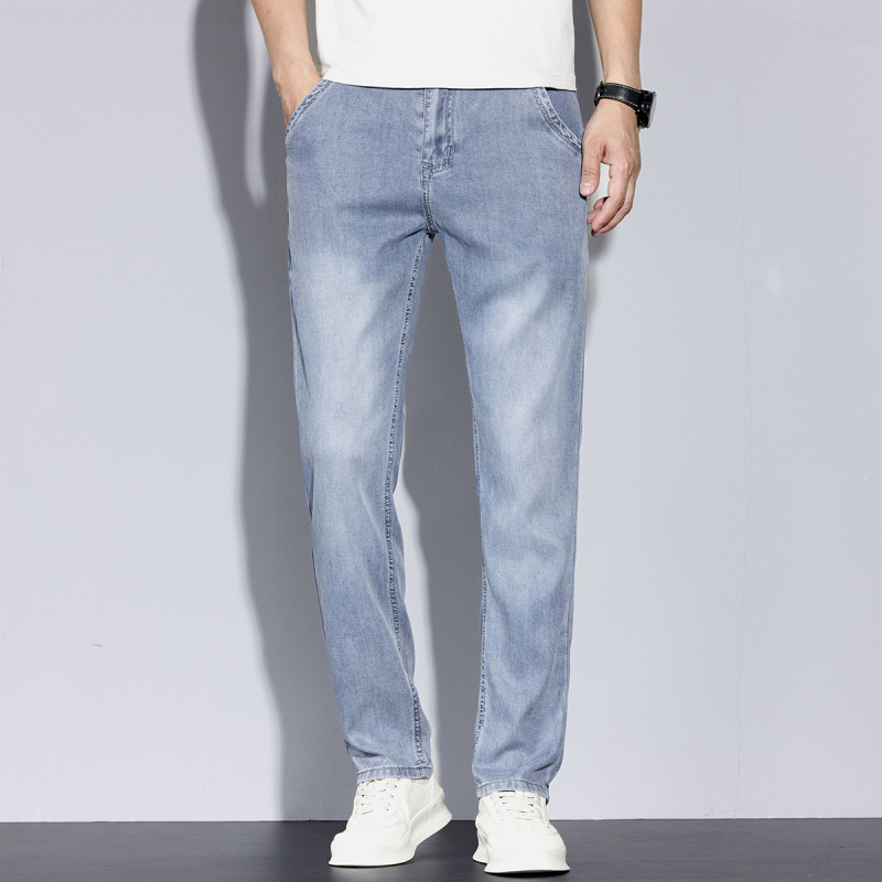 Muške traperice Lyocell, ravnog kroja, srednji pojas, zip zatvarač, tanak materijal