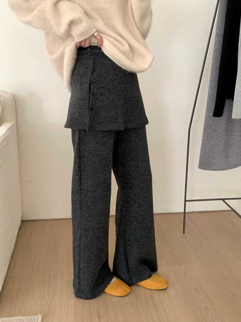 Pantaloni casual tricotati (cașmir artificial, talie elastică, croială lejeră, stil coreean, țesătură groasă)