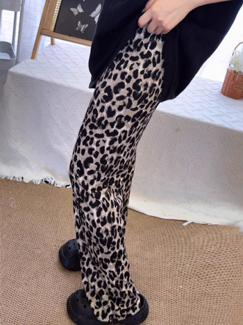 Ženske hlače s leopardovim uzorkom, široke nogavice, visoki pojas, lagana tkanina, poliester, ljeto 2025 (Poliester 90–95%; visoka elastičnost; visoki pojas; lagana tkanina; casual stil)