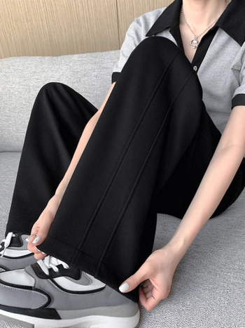 Ženske široke hlače s visokim strukom, straight fit, casual, pamuk mešavina, jesen 2025