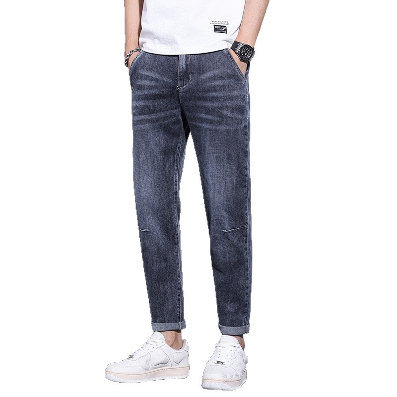 Muške traperice u korejskom stilu, visoka elastičnost, ravni kroj, produžena dužina