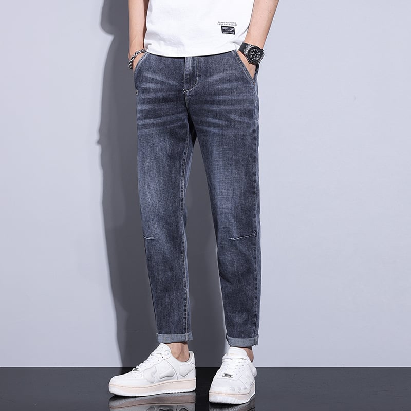 Muške traperice u korejskom stilu, visoka elastičnost, ravni kroj, produžena dužina