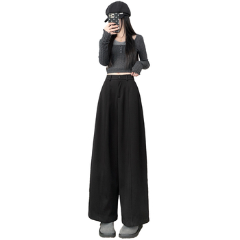 Ženske casual hlače visokog struka, ravni kroj, vuneni materijal, japansko-korejski casual stil