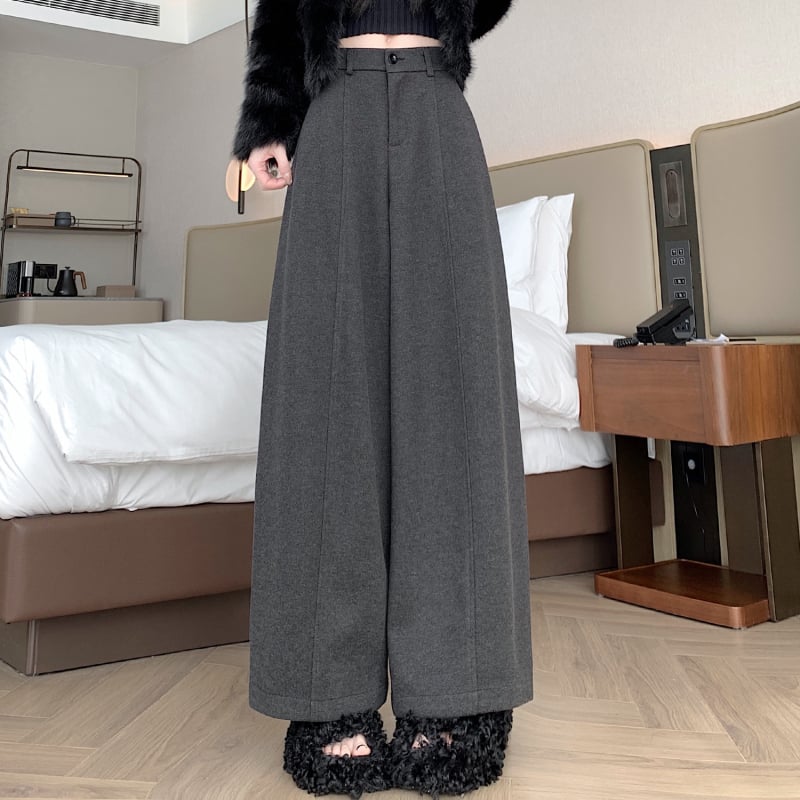 Ženske casual hlače visokog struka, ravni kroj, vuneni materijal, japansko-korejski casual stil