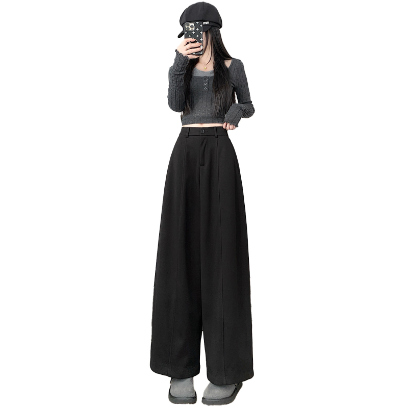 Ženske casual hlače visokog struka, ravni kroj, vuneni materijal, japansko-korejski casual stil