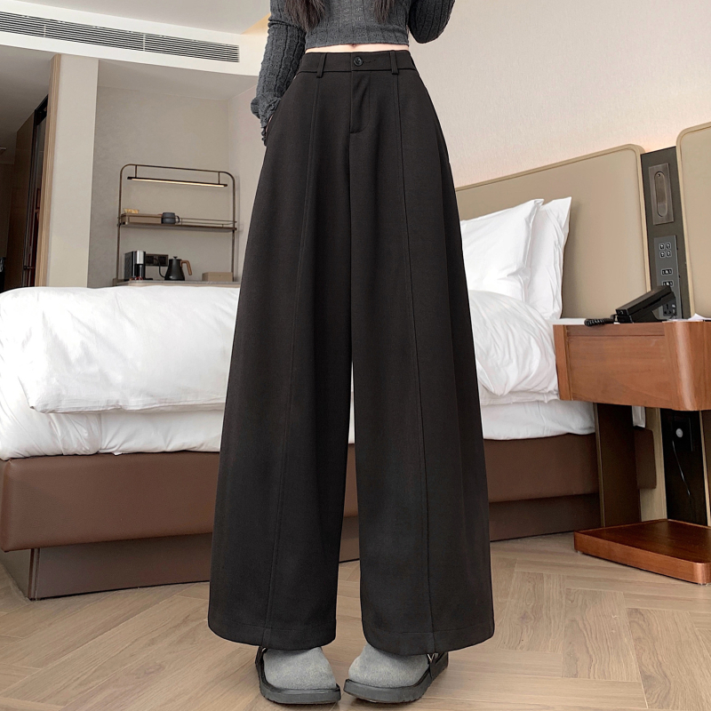 Ženske casual hlače visokog struka, ravni kroj, vuneni materijal, japansko-korejski casual stil