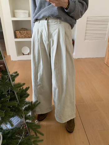 Casual hlače od pamuka širokih nogavica, visokim strukom, debela tkanina, 95% pamuk, korejski stil, HOOOZEN