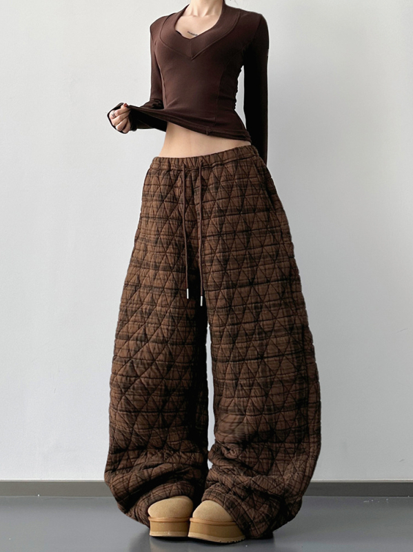 Ženske široke hlače, debele tkanine, zima 2025, prirodni pojas, casual gradski stil