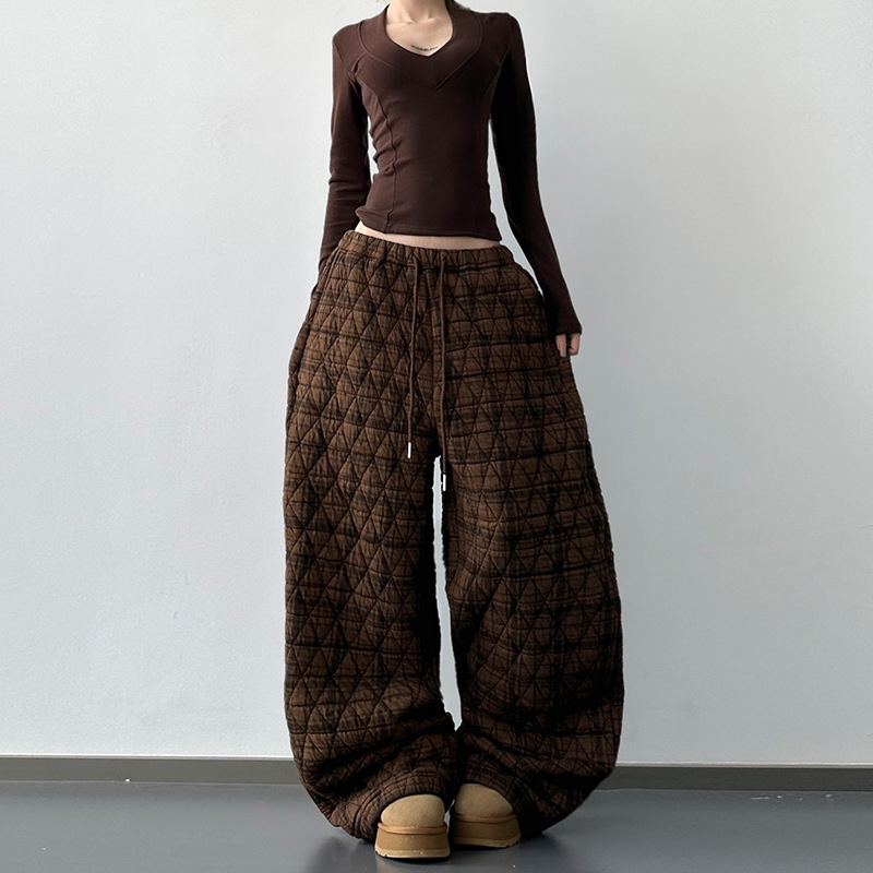 Ženske široke hlače, debele tkanine, zima 2025, prirodni pojas, casual gradski stil