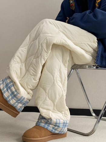 Moteriškos žieminės kelnes iš poliesterio su fleece pamušalu, aukštas liemuo, plati kirpimas, storos izoliacijos