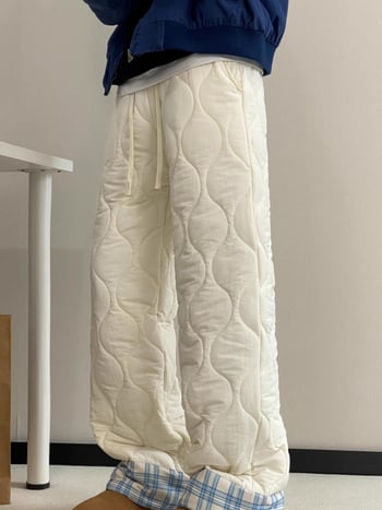 Moteriškos žieminės kelnes iš poliesterio su fleece pamušalu, aukštas liemuo, plati kirpimas, storos izoliacijos