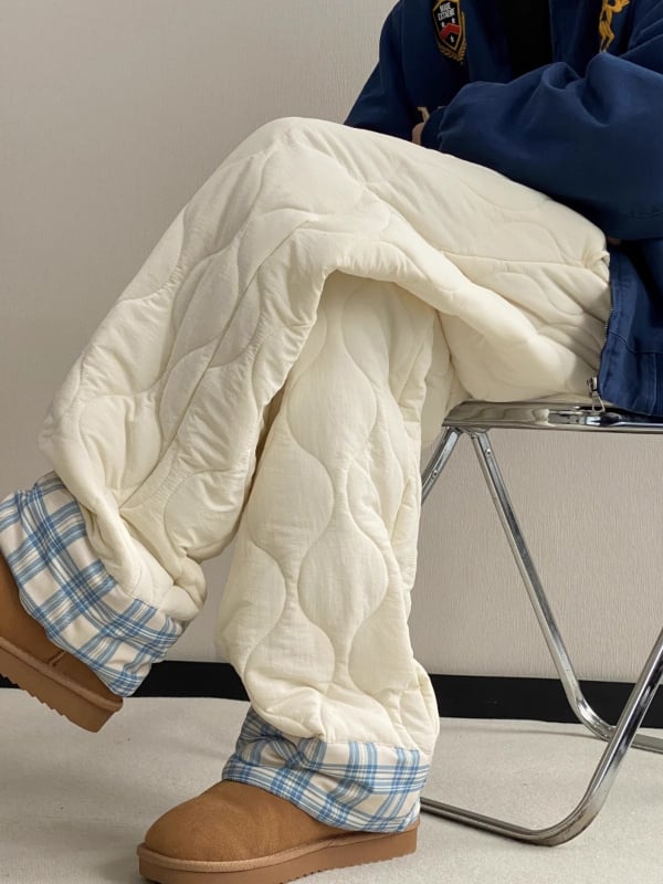 Moteriškos žieminės kelnes iš poliesterio su fleece pamušalu, aukštas liemuo, plati kirpimas, storos izoliacijos