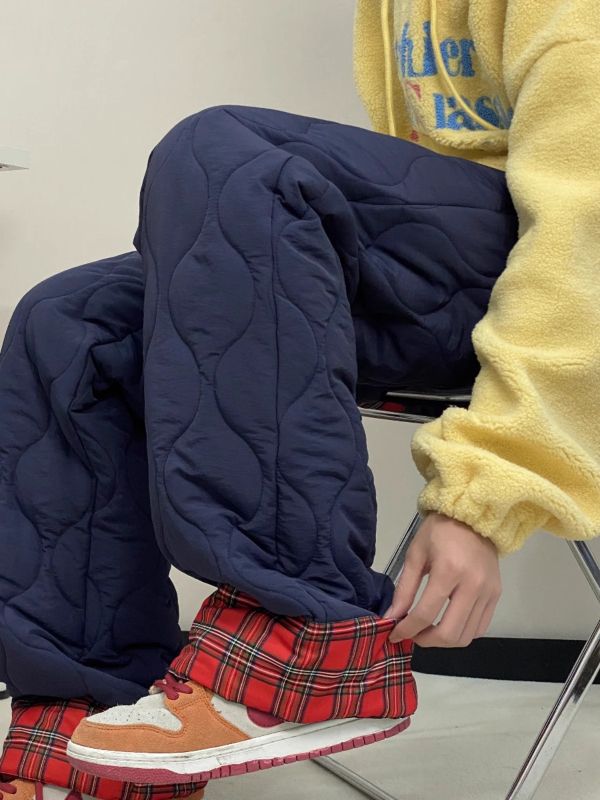 Moteriškos žieminės kelnes iš poliesterio su fleece pamušalu, aukštas liemuo, plati kirpimas, storos izoliacijos