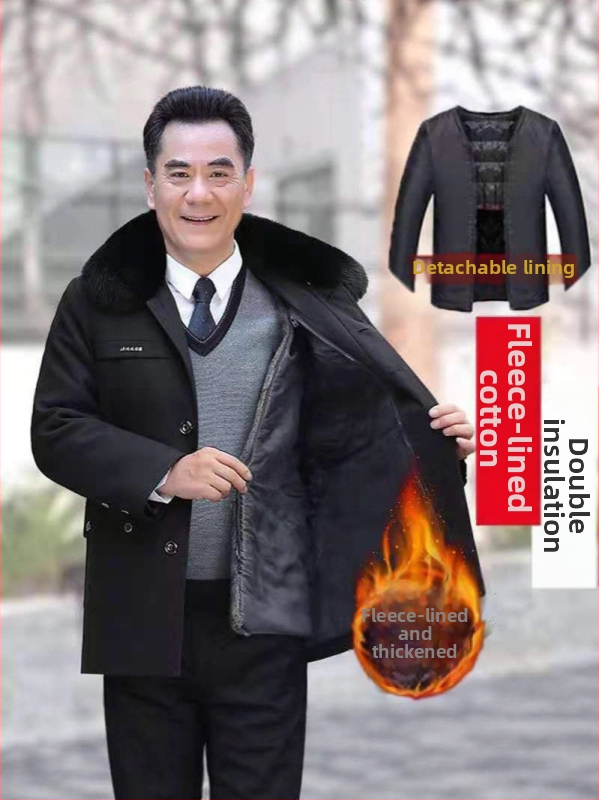 Žiemos vyriška pūkinė striukė su veliūro pamušalu ir nuimamomis rankovėmis, papildomai stora, laisvas kirpimo, vidutinio ilgio priekinė užtrauktukas