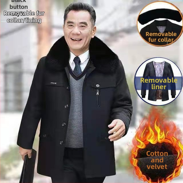 Žiemos vyriška pūkinė striukė su veliūro pamušalu ir nuimamomis rankovėmis, papildomai stora, laisvas kirpimo, vidutinio ilgio priekinė užtrauktukas