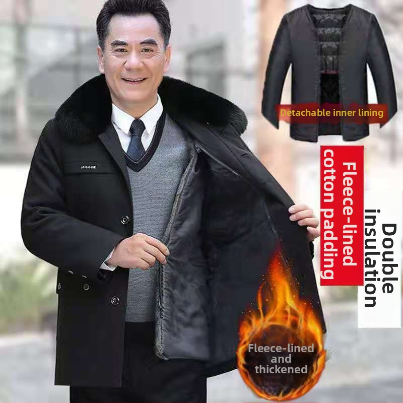 Žiemos vyriška pūkinė striukė su veliūro pamušalu ir nuimamomis rankovėmis, papildomai stora, laisvas kirpimo, vidutinio ilgio priekinė užtrauktukas