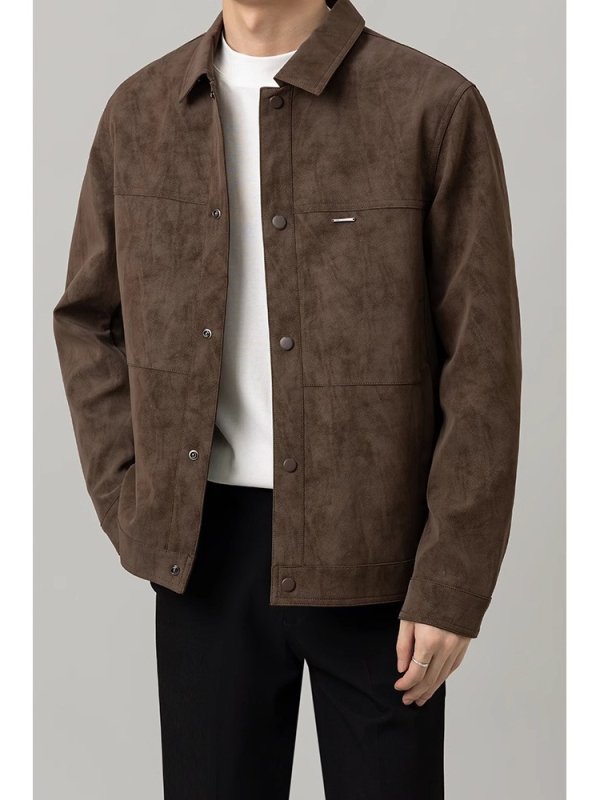 Muška jakna u vintage stilu, s reverom (lapel), jednobrodsko kopčanje na jedan red, kratka duljina, poliester tkanina, proljeće-jesen, casual vanjska odjeća