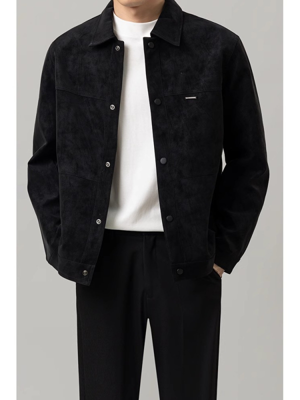 Muška jakna u vintage stilu, s reverom (lapel), jednobrodsko kopčanje na jedan red, kratka duljina, poliester tkanina, proljeće-jesen, casual vanjska odjeća