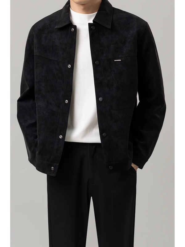 Muška jakna u vintage stilu, s reverom (lapel), jednobrodsko kopčanje na jedan red, kratka duljina, poliester tkanina, proljeće-jesen, casual vanjska odjeća