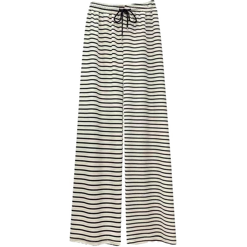 Ženske hlače s visokim strukom od mliječne svile, ravne i široke nogavice, opuštena silueta, potiskani materijal, proljeće 2024.