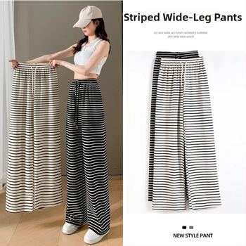 Ženské voľnočasové nohavice, vysoký pás, rovný strih, s potlačeným vzorom, materiál milk silk, 70–80% polyester a <30% spandex, jar 2024, japonsko-kórejský oddychový štýl