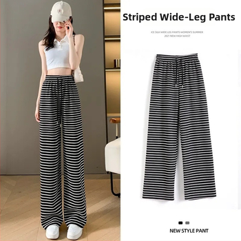 Ženské voľnočasové nohavice, vysoký pás, rovný strih, s potlačeným vzorom, materiál milk silk, 70–80% polyester a <30% spandex, jar 2024, japonsko-kórejský oddychový štýl