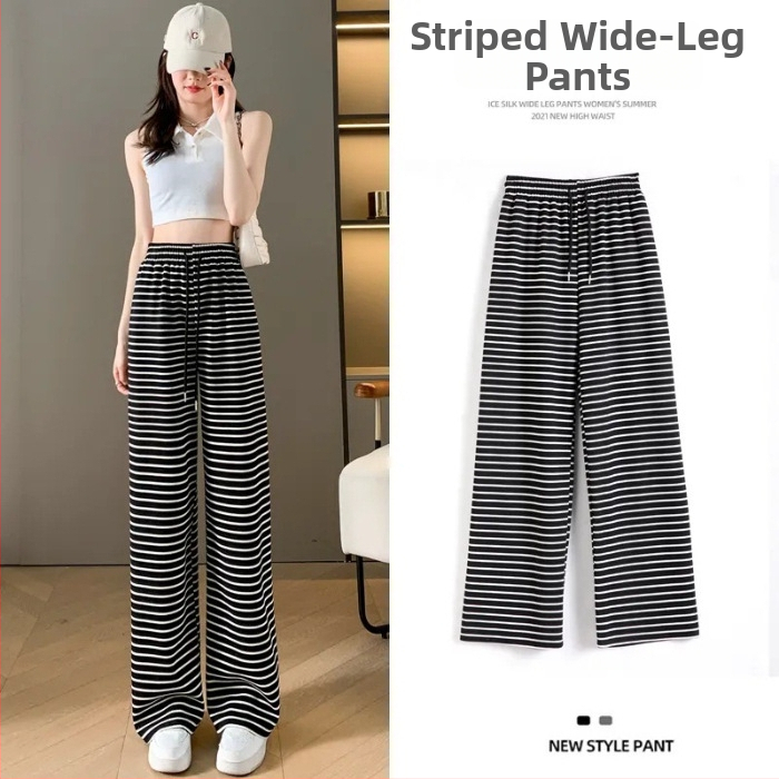 Ženské voľnočasové nohavice, vysoký pás, rovný strih, s potlačeným vzorom, materiál milk silk, 70–80% polyester a <30% spandex, jar 2024, japonsko-kórejský oddychový štýl