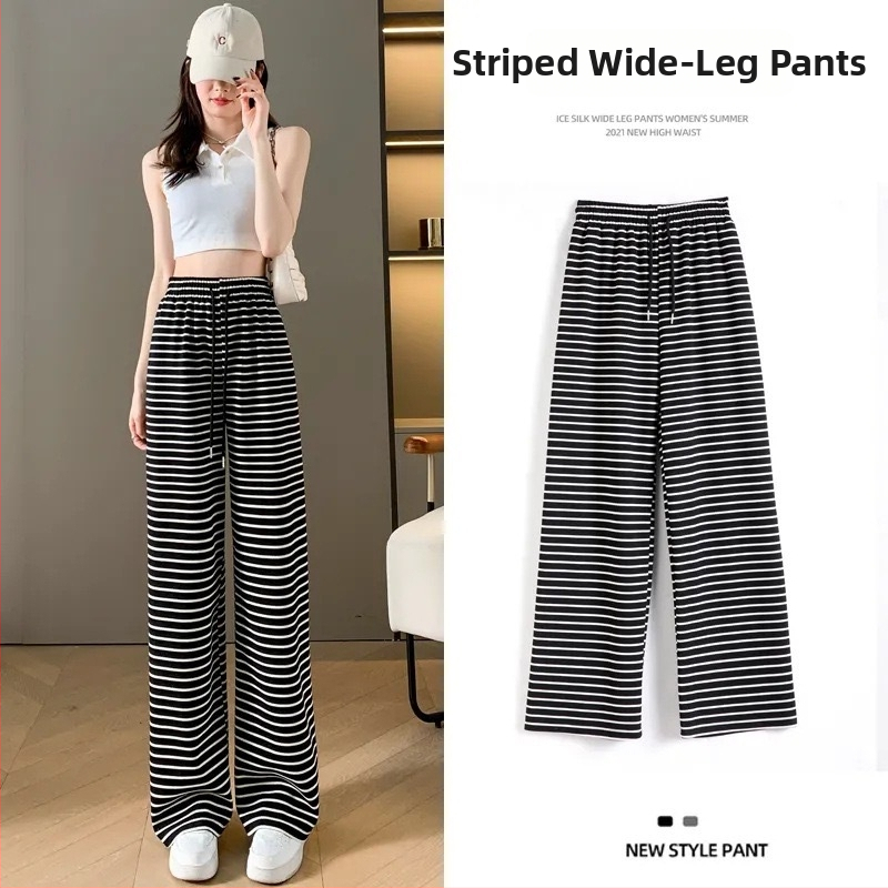 Dámske casual nohavice s voľnou rovnou siluetou a vysokým pásom; Milk Silk látka (70–80% polyester, 20–30% spandex); japonsko-kórejský leisure štýl