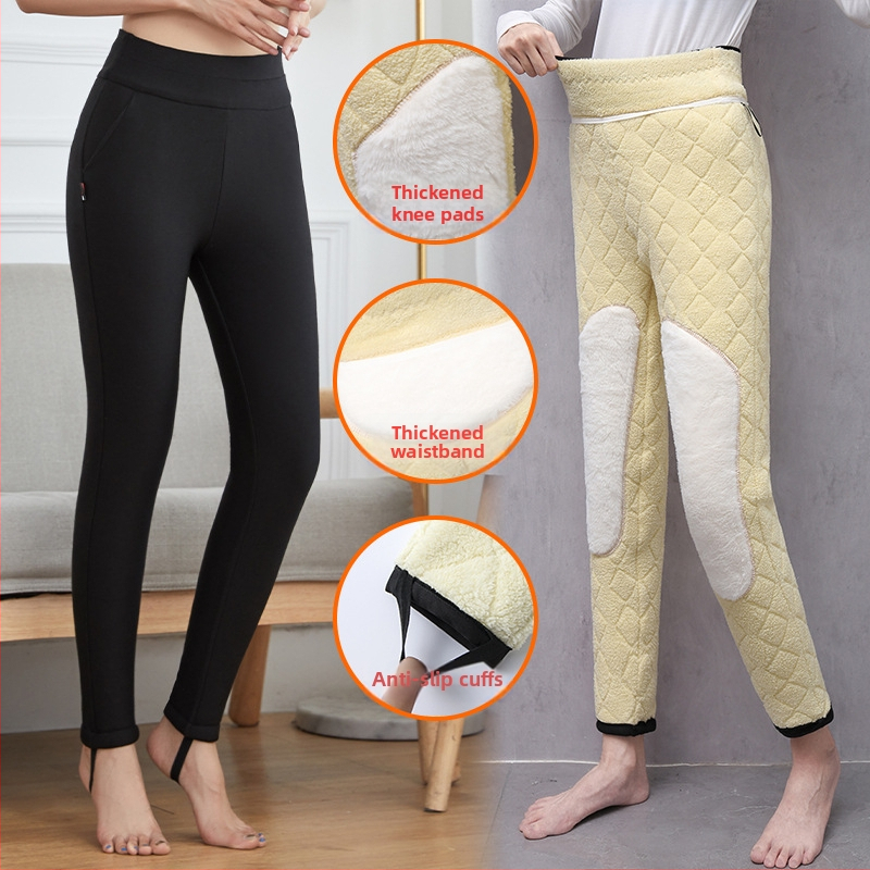 Naistek talve püksid kõrge vöökoht, ülimalt paksud, 3D muster, slim-fit pliiatsistiil, polüesteri ja mulberry siidi segu