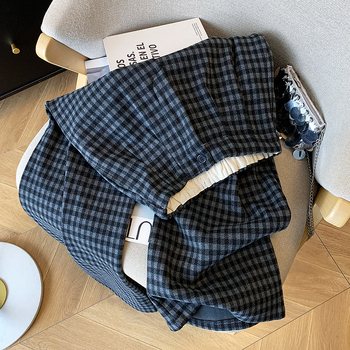 Ženske široke hlače s visokim pasom, fleece podstava, karirani uzorak, 80-90% poliester