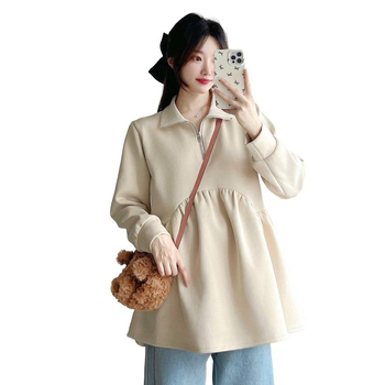 Set za trudnice: bluza Baby-Doll i cropped hlače, proljeće-jesen, jednobojni uzorak, rukavi latice, akril 95%+