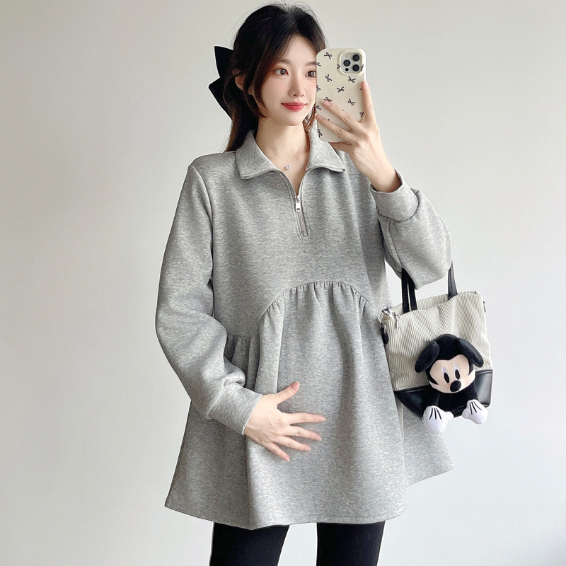 Set za trudnice: bluza Baby-Doll i cropped hlače, proljeće-jesen, jednobojni uzorak, rukavi latice, akril 95%+