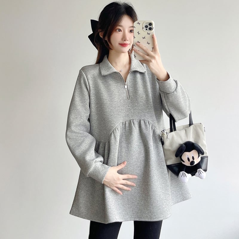 Set za trudnice: bluza Baby-Doll i cropped hlače, proljeće-jesen, jednobojni uzorak, rukavi latice, akril 95%+