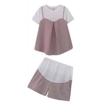 Trudnički dvodijelni set s prugama, ljeto 2024, 3/4 rukavi, 3/4 hlače, poliester 95%+