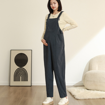 Overalls εγκύων για γυναίκες με μικρό ανάστημα – (Corduroy, 95% Polyester, Abdominal Support, Loose Fit, Micro-elastic)