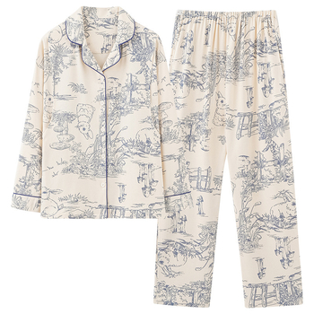 Materinski set pidžama s kardiganom od 100% pamuka – dugi rukavi, hlače, srednja debljina (181–200 g/m²), pogodna za proljeće i jesen.