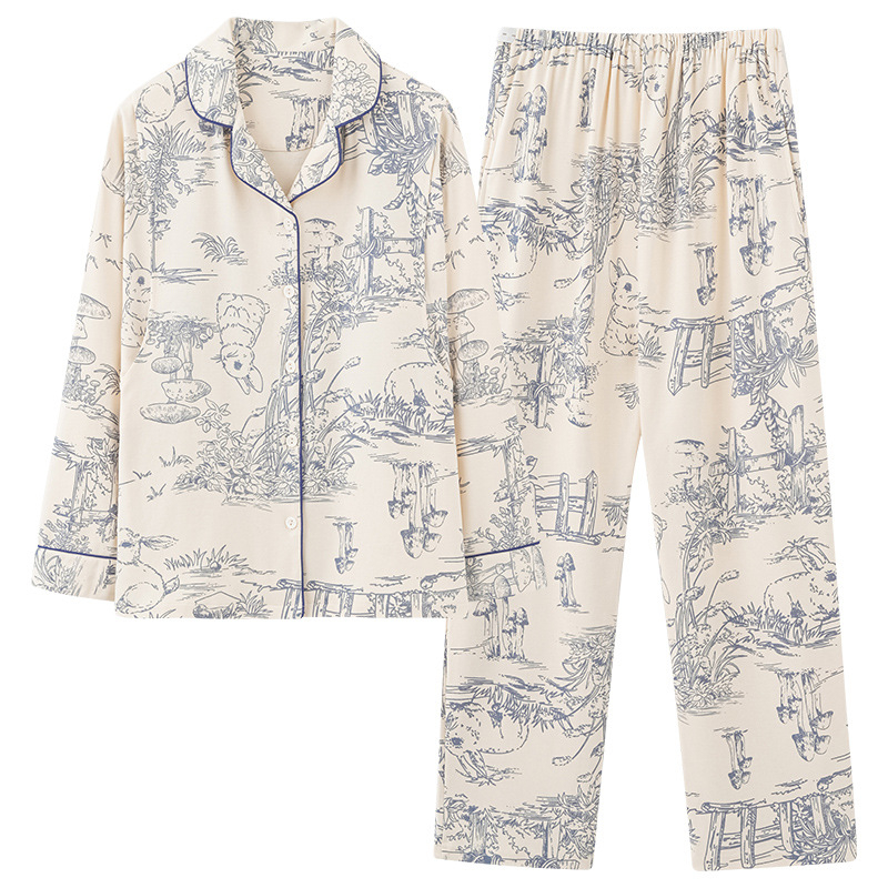 Materinski set pidžama s kardiganom od 100% pamuka – dugi rukavi, hlače, srednja debljina (181–200 g/m²), pogodna za proljeće i jesen.