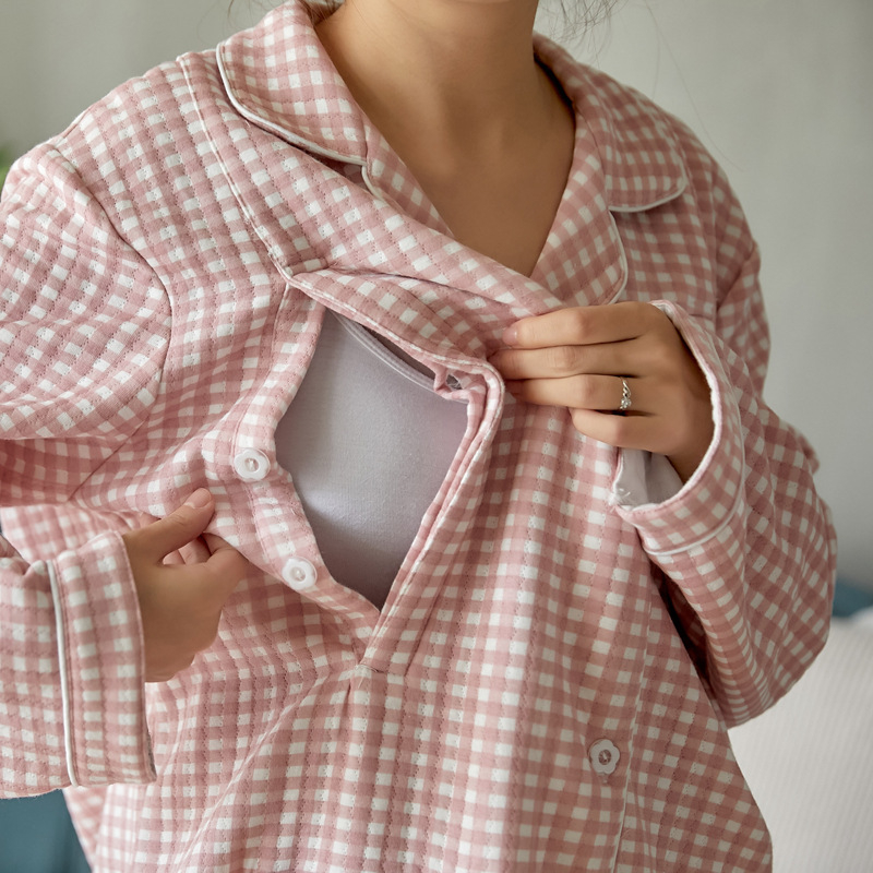 Postpartum set pidžama za dojenje s pamukom i slojem zraka, dugi rukavi i hlače, 90% pamuk, za zimu