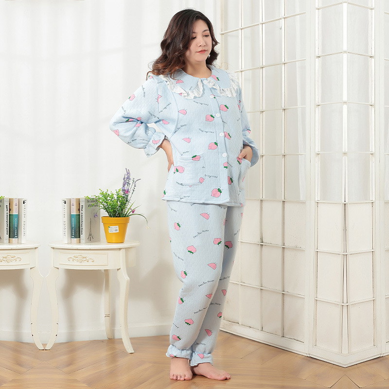 Mommy Song Set za dojenje od pamukastog pletiva s otiskom, duge rukave, otvor za dojenje, 90–95% pamuka, spandex <30%