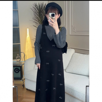 Set za trudnice: usklađeni najlonski materijal 80–90%, 3/4 rukavi, midi suknja, jesen-zima