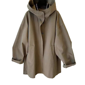 Ženski kapuljačasti trench kaput srednje duljine, pamuk-poliester mješavina, udoban kroj, dugi rukavi, casual japansko-korejski stil, jesen 2024