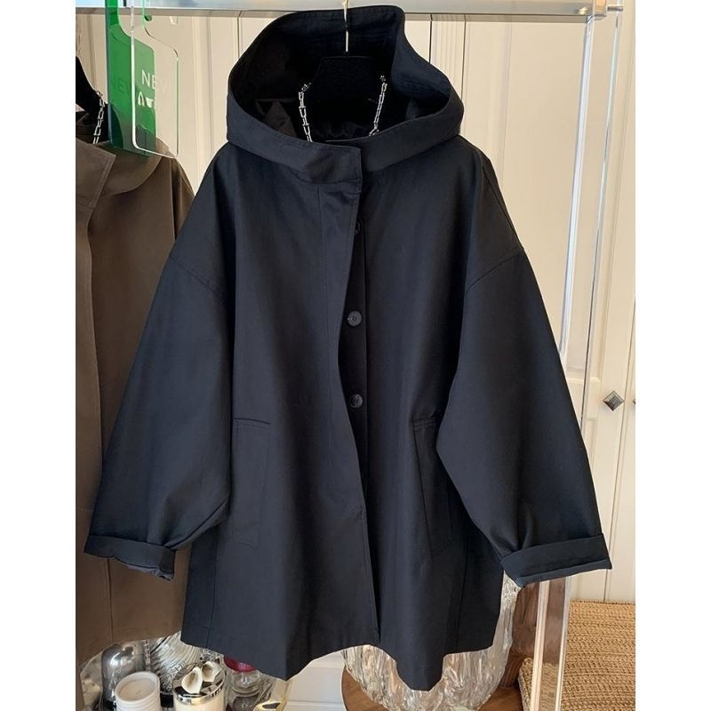 Ženski kapuljačasti trench kaput srednje duljine, pamuk-poliester mješavina, udoban kroj, dugi rukavi, casual japansko-korejski stil, jesen 2024