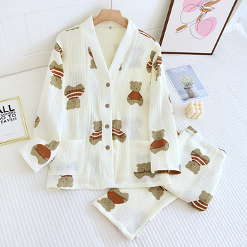 Βαμβακερό σετ πιτζάμας για εγκυμοσύνη και θηλασμό, μακριά μανίκια, παντελόνια, μεσαίο βάρος υφάσματος 161–180 g/m²