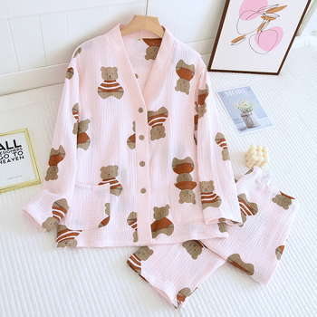 Βαμβακερό σετ πιτζάμας για εγκυμοσύνη και θηλασμό, μακριά μανίκια, παντελόνια, μεσαίο βάρος υφάσματος 161–180 g/m²