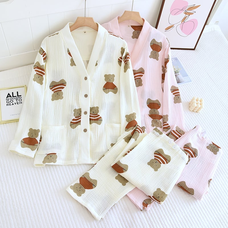 Βαμβακερό σετ πιτζάμας για εγκυμοσύνη και θηλασμό, μακριά μανίκια, παντελόνια, μεσαίο βάρος υφάσματος 161–180 g/m²