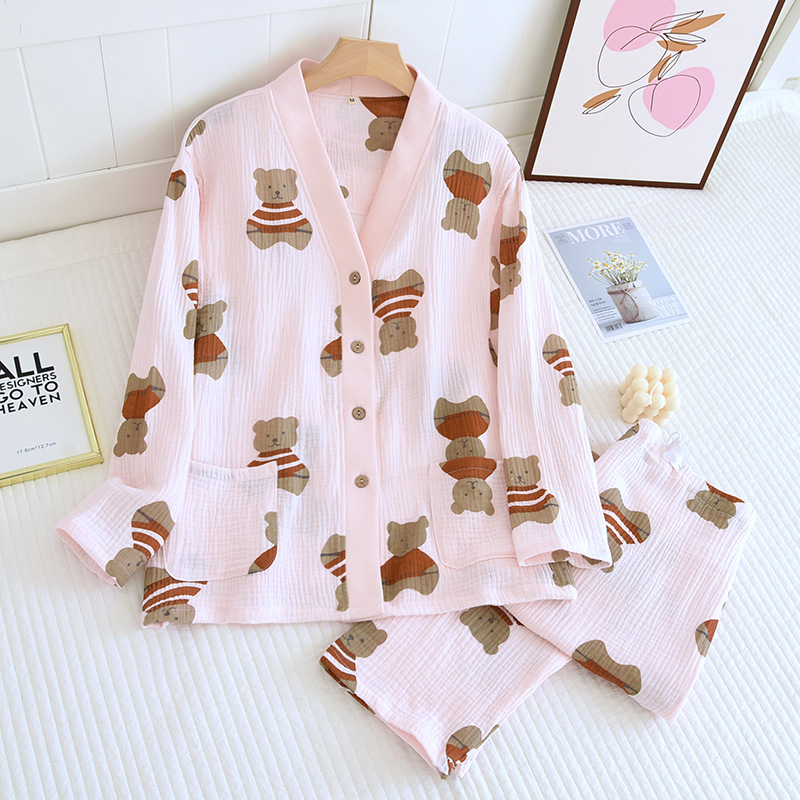 Βαμβακερό σετ πιτζάμας για εγκυμοσύνη και θηλασμό, μακριά μανίκια, παντελόνια, μεσαίο βάρος υφάσματος 161–180 g/m²