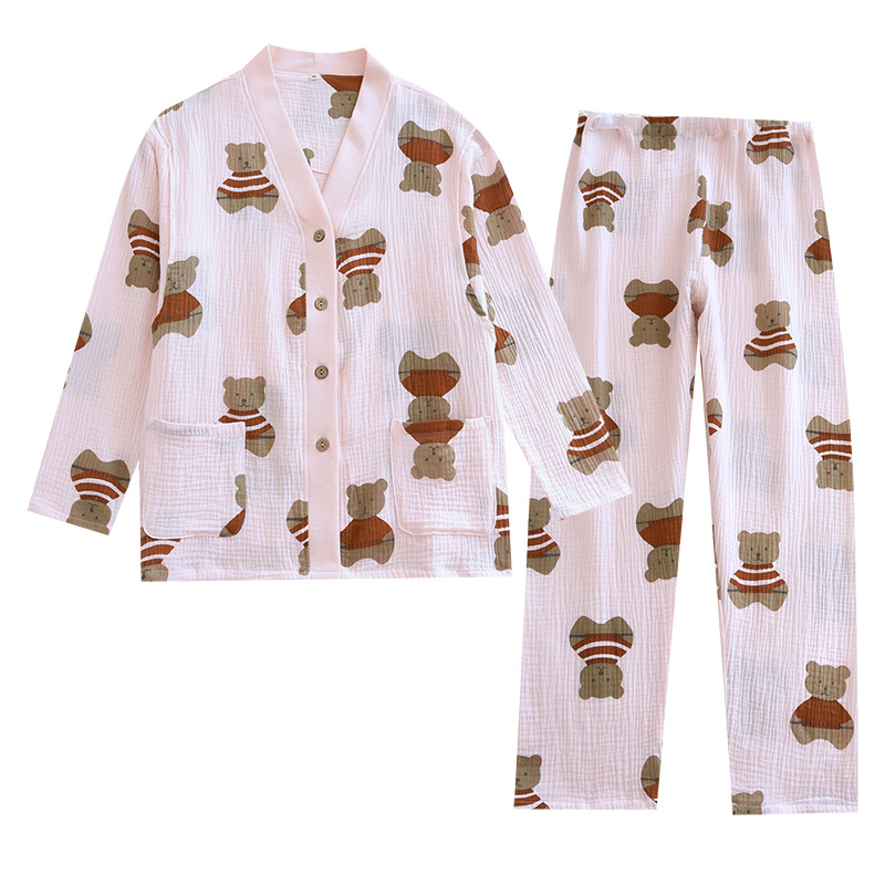 Βαμβακερό σετ πιτζάμας για εγκυμοσύνη και θηλασμό, μακριά μανίκια, παντελόνια, μεσαίο βάρος υφάσματος 161–180 g/m²