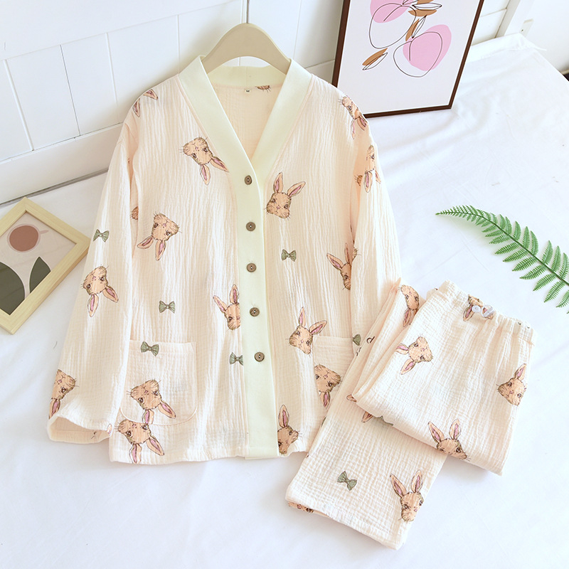 Βαμβακερό σετ πιτζάμας για εγκυμοσύνη και θηλασμό, μακριά μανίκια, παντελόνια, μεσαίο βάρος υφάσματος 161–180 g/m²